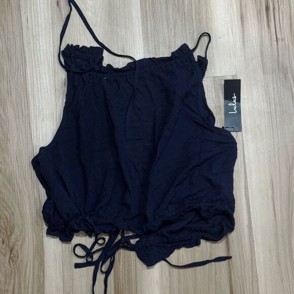 NEW Lulus Navy Blue Tie Back Peplum Tank Top Women’s Small - Picture 2 of 5